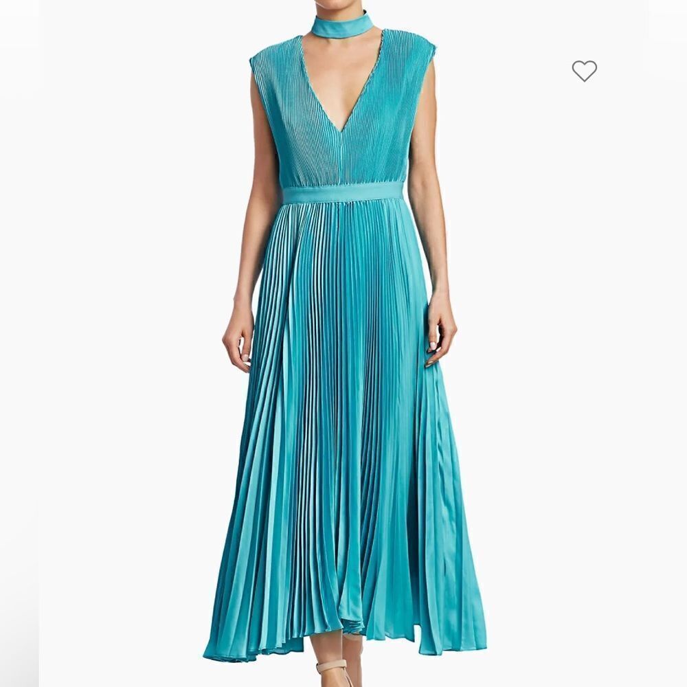 Alice + Olivia Joleen Pleated V-Neck Midi Dress - Picture 10 of 16